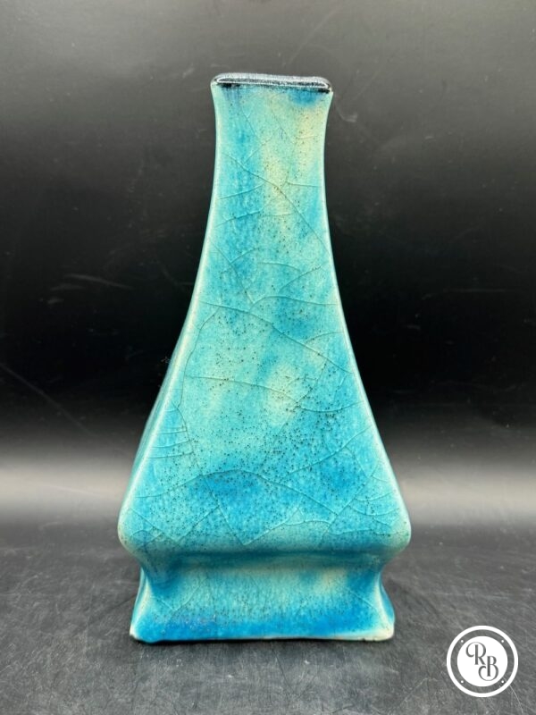 Vase soliflor vintage fait à la main en céramique turquoise avec décor organique, années 1960
