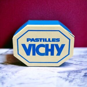 Boîte ancienne en plastique bleu et blanc - Pastilles Vichy