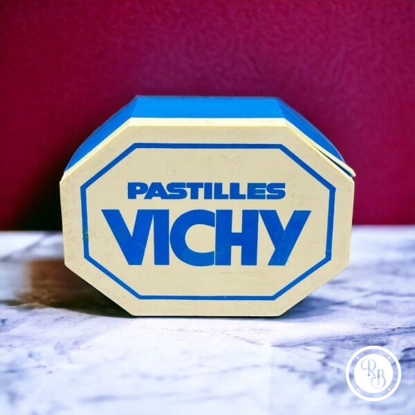 Boîte ancienne en plastique bleu et blanc - Pastilles Vichy