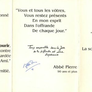 Autographe Abbé Pierre 14x30