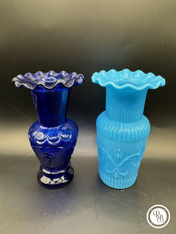 Paire de petits vases bleus turquoise et cobalt