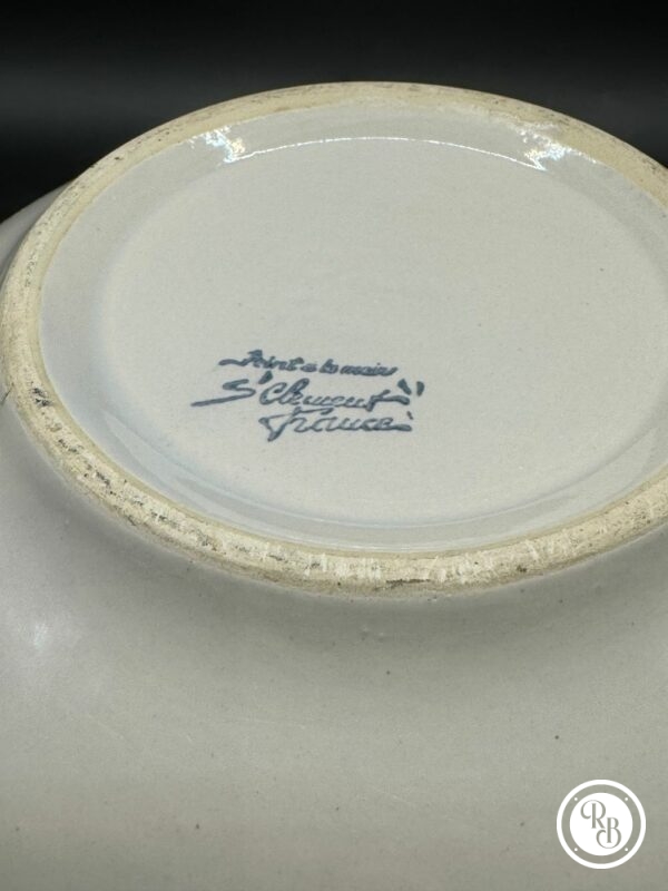 Rare Plat au décor floral et champêtre de la Faïencerie de Saint Clément - Peint à la main vers 1970 - Décoration - Image 4