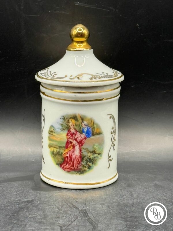 Petit pot couvert en Porcelaine de Limoges - RL - peint à la main et dorure