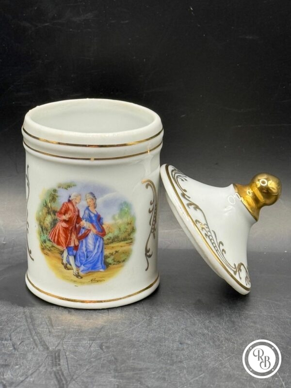 Petit pot couvert en Porcelaine de Limoges - RL - peint à la main et dorure
