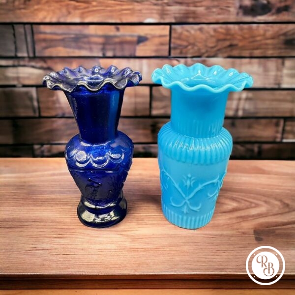 Paire de petits vases bleus turquoise et cobalt