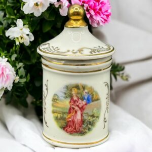 Petit pot couvert en Porcelaine de Limoges - RL - peint à la main et dorure