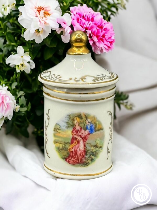 Petit pot couvert en Porcelaine de Limoges - RL - peint à la main et dorure