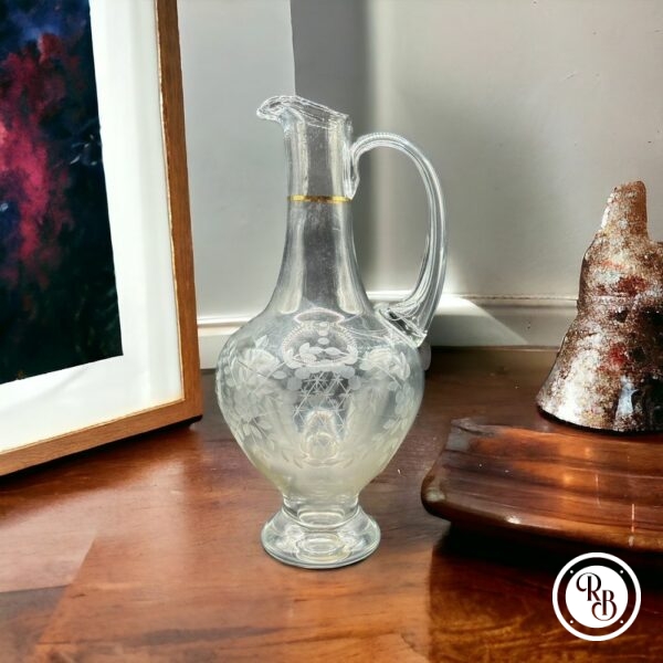 Carafe fine en verre décor floral