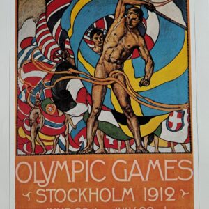 Affiche officielle historique des Jeux Olympiques du Centenaire - 1912 Jeux de Stockholm - Vème Olympiade