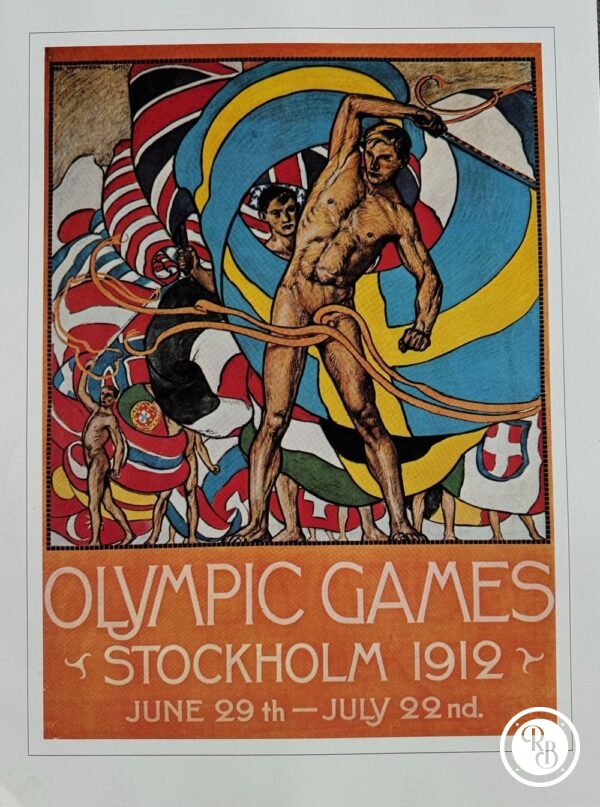 Affiche officielle historique des Jeux Olympiques du Centenaire - 1912 Jeux de Stockholm - Vème Olympiade