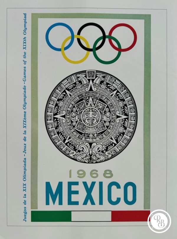 Affiche officielle historique des Jeux Olympiques du Centenaire - 1968 Jeux de Mexico - XIXème Olympiade 