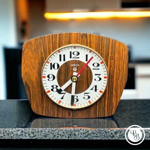 Pendule Horloge Murale à hublot en Formica - Vedette - Vintage des année 60/70