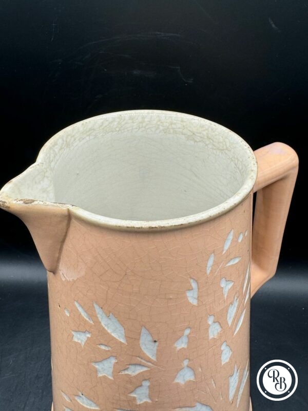 Rare ancien Pichet/broc en faïence rose pastel ajouré - Estampillé Sarreguemines & Digoin - Vers 1900 - Décoration - Image 6