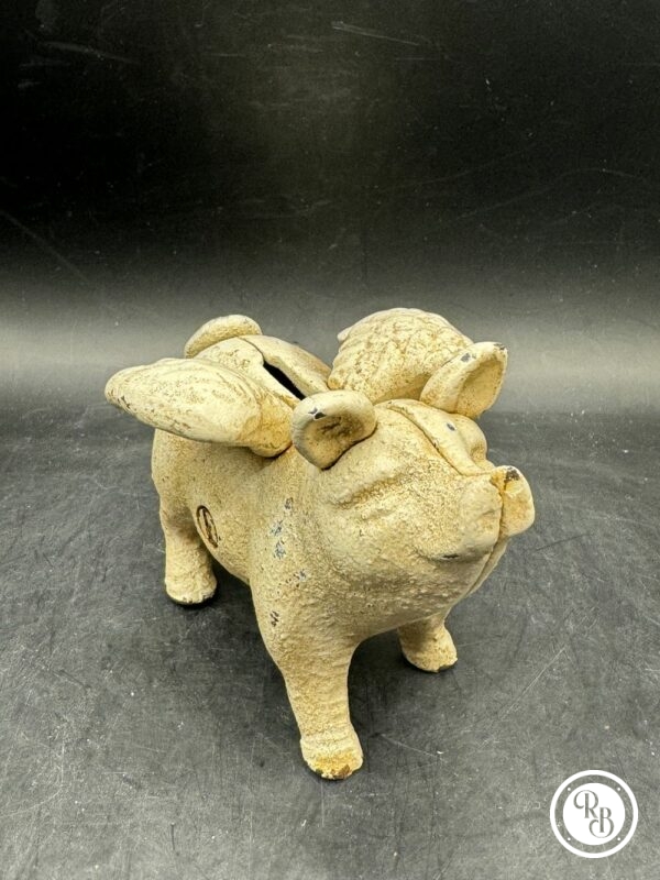 Rare - Tirelire ancienne en Fonte de commerce de boucherie/Charcuterie - Cochon ailé - vers 1930 - Collection – Image 5