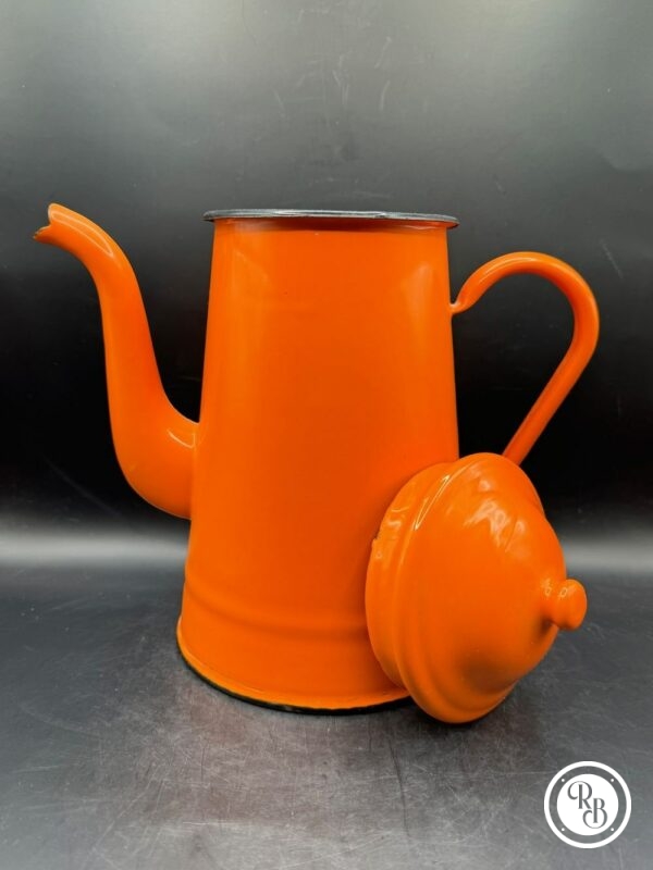 Cafetière en tôle émaillée de couleur orange - Vintage - Décoration – Image 2