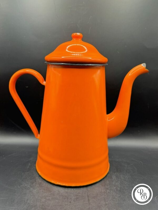 Cafetière en tôle émaillée de couleur orange - Vintage - Décoration – Image 4