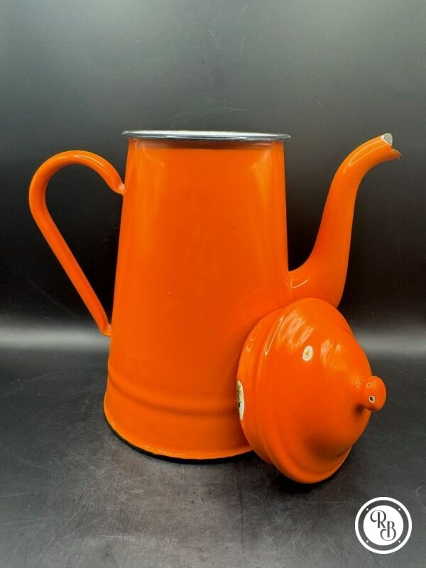 Cafetière en tôle émaillée de couleur orange - Vintage - Décoration – Image 5