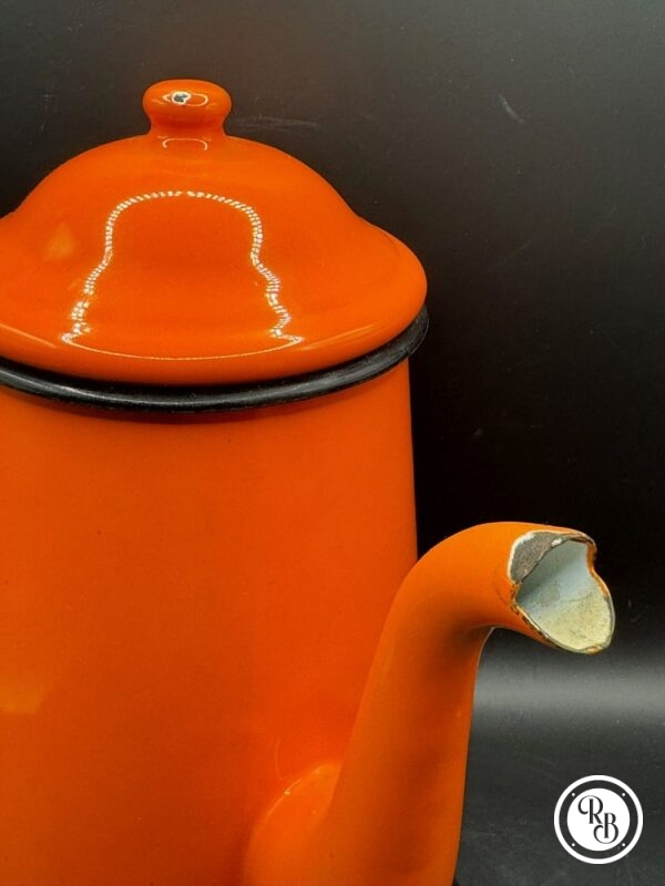 Cafetière en tôle émaillée de couleur orange - Vintage - Décoration – Image 6