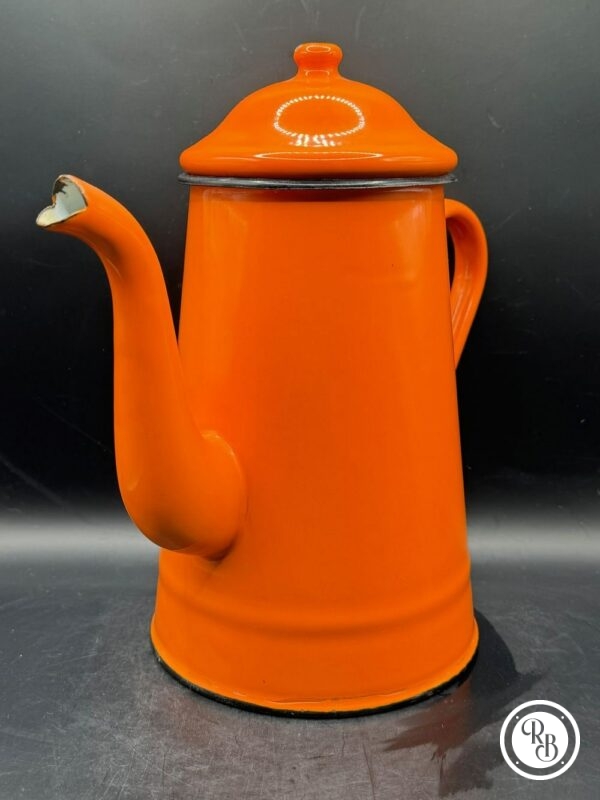 Cafetière en tôle émaillée de couleur orange - Vintage - Décoration – Image 7