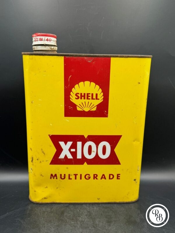 Bidon d'huile 2 litres X100 - De la marque Shell - Vintage - Décoration Garage ou Loft - Jaune et Rouge - Image 2