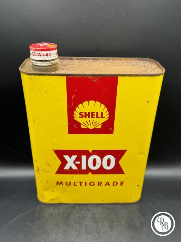 Bidon d'huile 2 litres X100 - De la marque Shell - Vintage - Décoration Garage ou Loft - Jaune et Rouge - Image 3