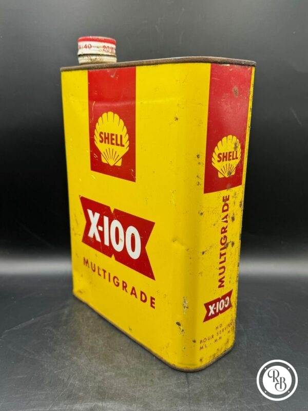 Bidon d'huile 2 litres X100 - De la marque Shell - Vintage - Décoration Garage ou Loft - Jaune et Rouge - Image 4