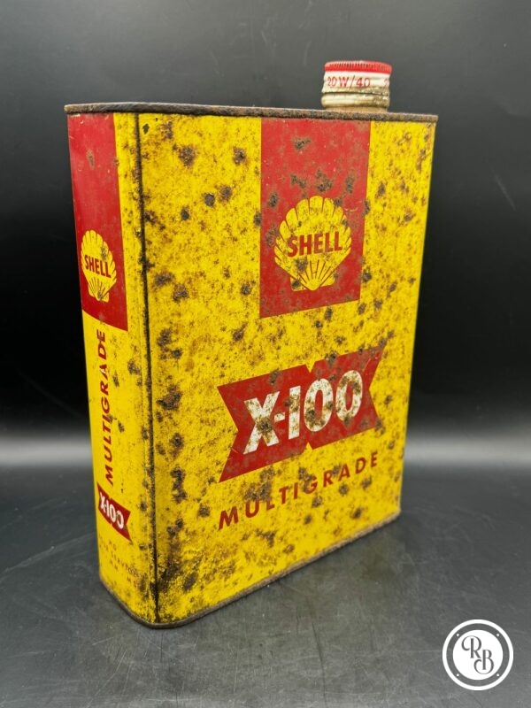 Bidon d'huile 2 litres X100 - De la marque Shell - Vintage - Décoration Garage ou Loft - Jaune et Rouge - Image 5