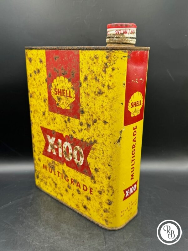 Bidon d'huile 2 litres X100 - De la marque Shell - Vintage - Décoration Garage ou Loft - Jaune et Rouge - Image 6