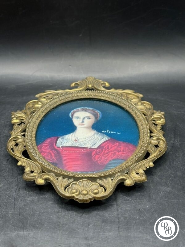 Petit cadre ancien en métal (bronze?) fond bleu - Collection - Décoration – Image 3