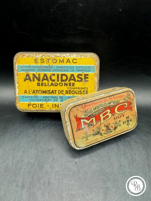 Lot de deux petites Boites Anciennes en métal - Anacidase et Mbc - Collection - Médicaments - Image 3