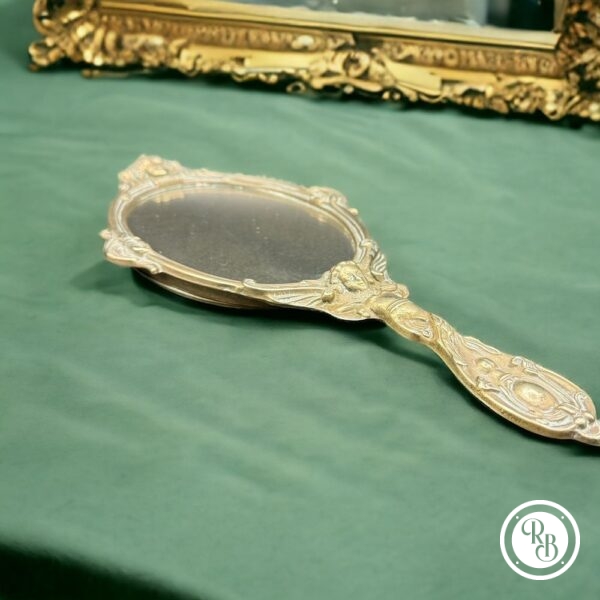 Ancien Miroir /face à main de coiffeuse en bronze massif - Style Baroque - Collection - Décoration - Image 8