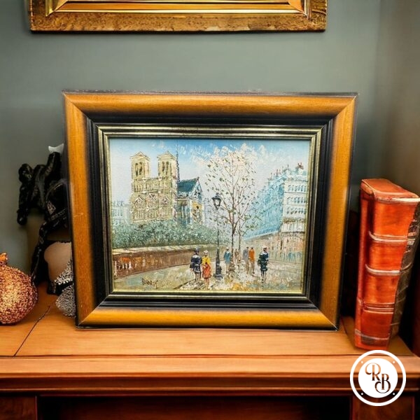 Magnifique huile sur toile de Caroline BURNETT représentant Notre Dame de Paris et les bouquinistes - Tableau