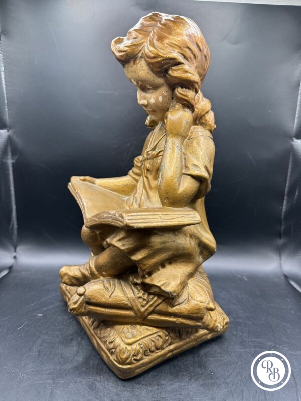 Ancien Buste sculpture en plâtre et peint à la main - Jeune fille au livre - marron doré - Déco – Image 2