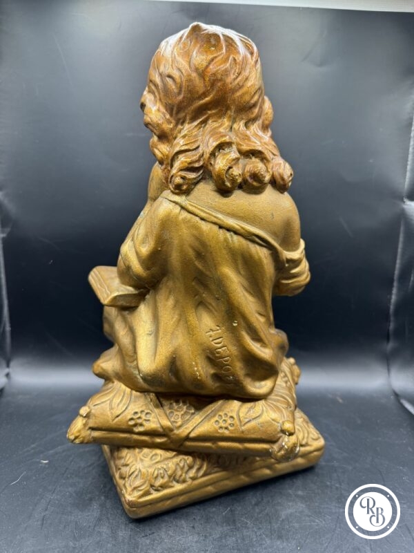 Ancien Buste sculpture en plâtre et peint à la main - Jeune fille au livre - marron doré - Déco – Image 3