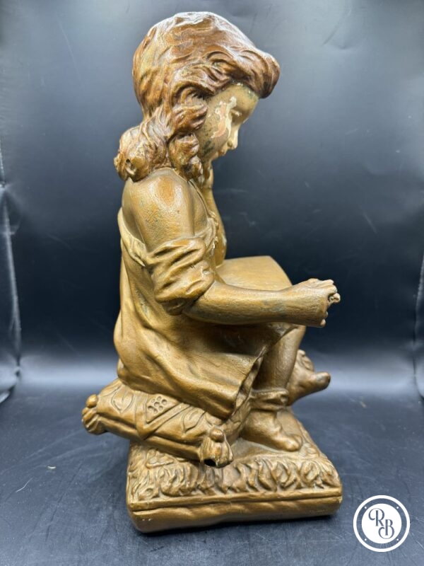 Ancien Buste sculpture en plâtre et peint à la main - Jeune fille au livre - marron doré - Déco – Image 5