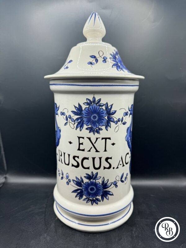 Ancien grand pot à Pharmacie - pot d'Apothicaire en faïence - Extrait Ruscus.AC - St Clément - Collection - Image 2