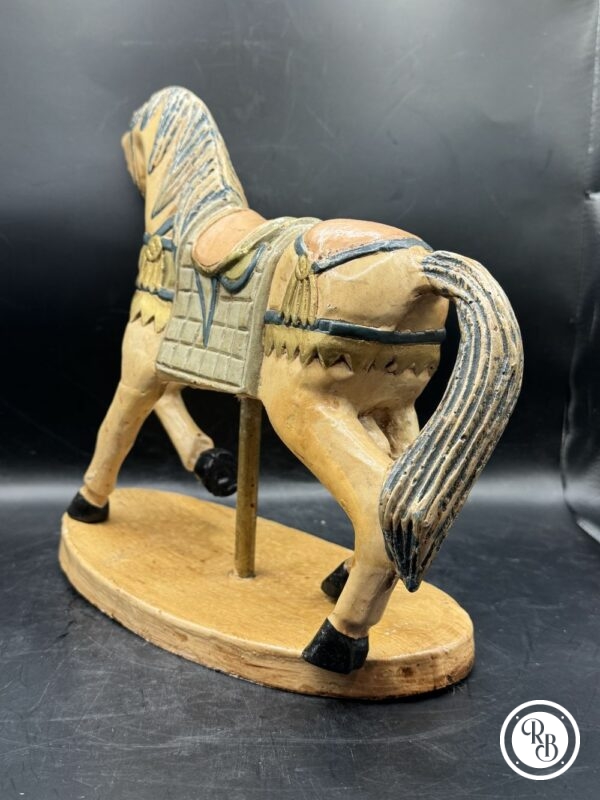 Figurine de Cheval - Jouet ancien - Petit manège - avec support et l'ensemble fabriqué en pâte à papier - Des années 1950/60 - Collection - Décoration - Rare - Image 4