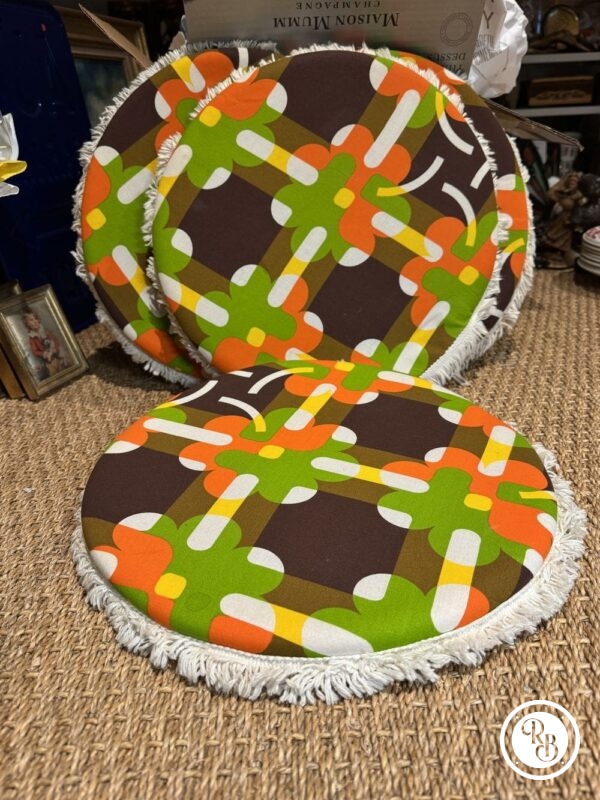 Lot de quatre anciennes Galettes de chaises/tabouret - Vintage - Des années 60/70 - Collection - Déco - Vert - Orange - Marron – Image 2