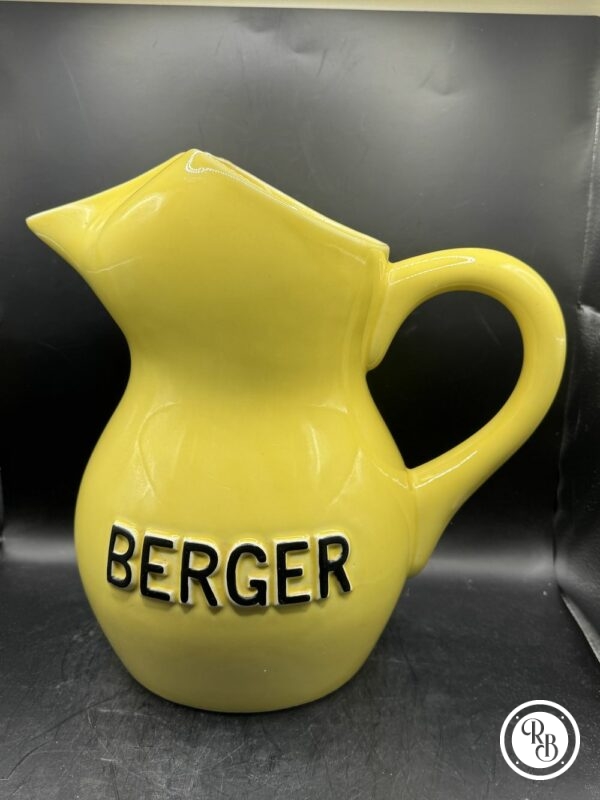 Ancien et rare grand Pichet/broc (3 litres) en céramique jaune des années 60/70 de la marque Berger anisette - Pastis - Double inscription - Décoration Café/Bistrot/Bar - Vintage – Image 2