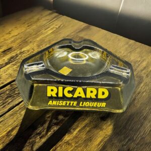 Cendrier en Opalex marron transparent des années 60/70 de la marque Ricard - Triple inscription - Collection - Décoration Café/Bistrot/Bar