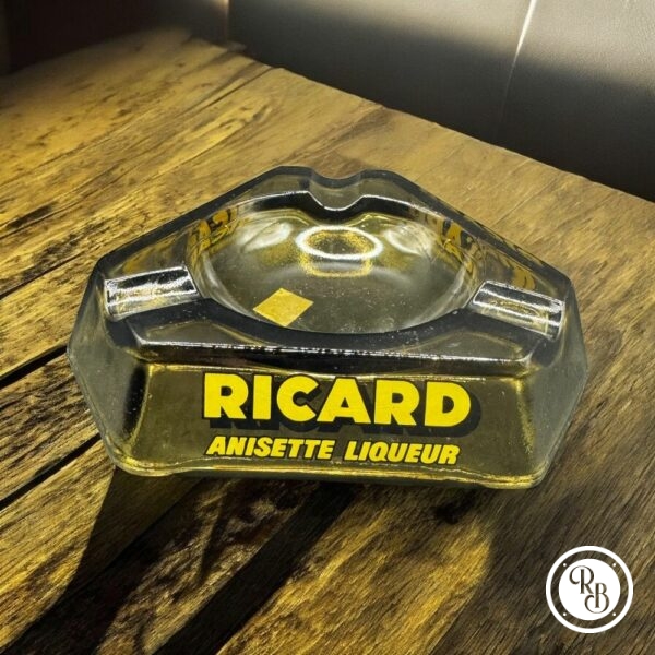 Cendrier en Opalex marron transparent des années 60/70 de la marque Ricard - Triple inscription - Collection - Décoration Café/Bistrot/Bar