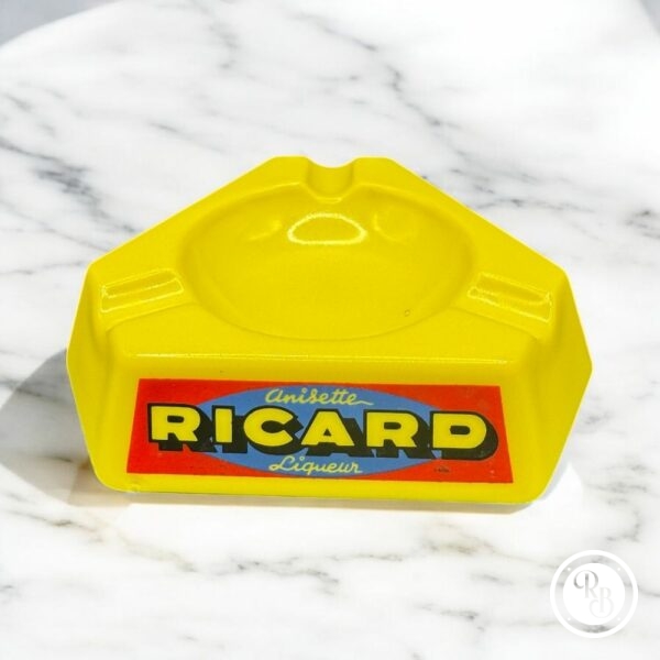 Cendrier en Opalex jaune des années 60/70 de la marque Ricard - Triple inscription - Collection - Décoration Café/Bistrot/Bar - Vintage