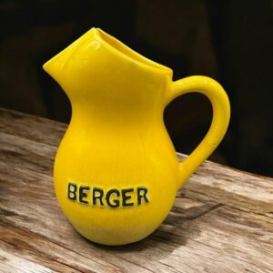 Ancien Pichet en céramique jaune des années 60/70 de la marque Berger anisette - Pastis - Double inscription