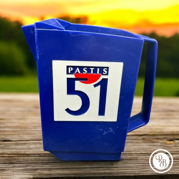 Ancien haut Pichet en plastique bleu et blanc des années 70 et de la marque Pastis 51 - Double inscription - Décoration Café/Bistrot/Bar - Vintage
