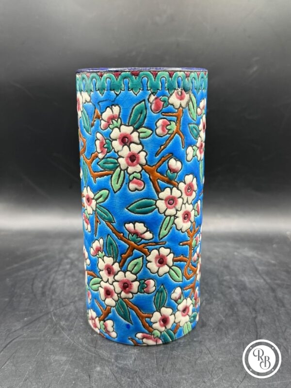 Ancien et rare pot/vase rouleau en faïence et émaux polychromes de Longwy - Estampille des années 1930 - Décoration - Collection – Image 3