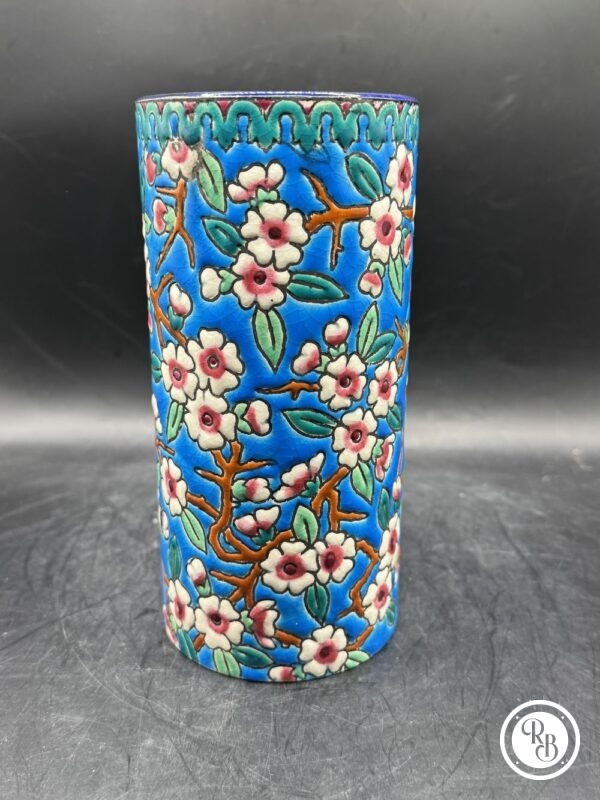 Ancien et rare pot/vase rouleau en faïence et émaux polychromes de Longwy - Estampille des années 1930 - Décoration - Collection – Image 4