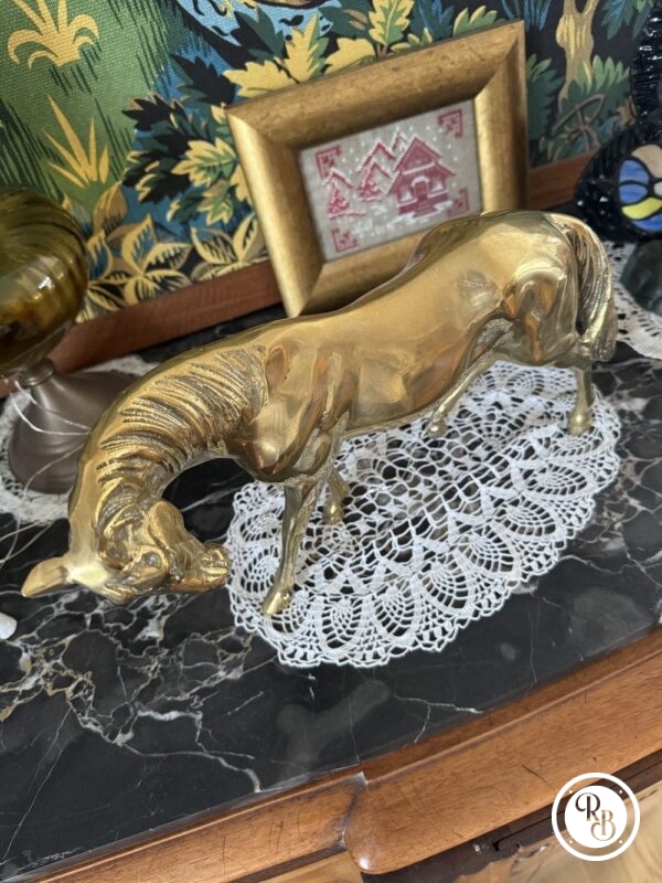 Magnifique et rare grande statuette de cheval/jument en laiton massif doré - Années 60/70 - Décoration - Collection – Image 3