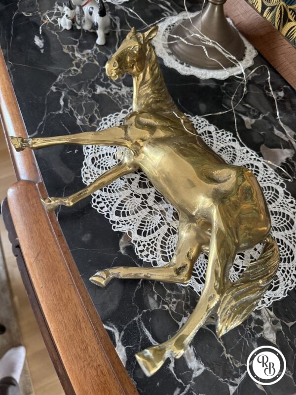 Magnifique et rare grande statuette de cheval/jument en laiton massif doré - Années 60/70 - Décoration - Collection – Image 5