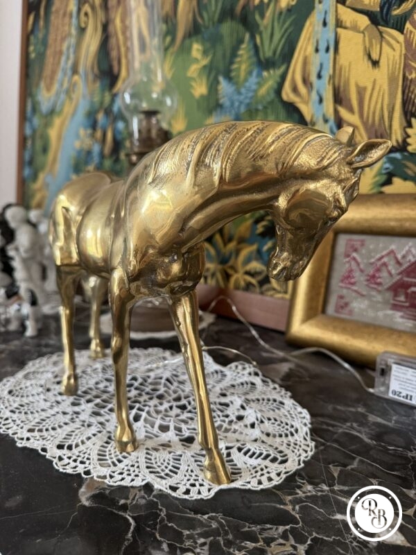 Magnifique et rare grande statuette de cheval/jument en laiton massif doré - Années 60/70 - Décoration - Collection – Image 6
