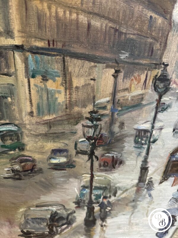 Magnifique huile - Œuvre originale sur toile signée Carlo Cherubini représentant l'avenue de l'Opéra à Paris - Vers 1950 - Tableau - Collection – Image 3
